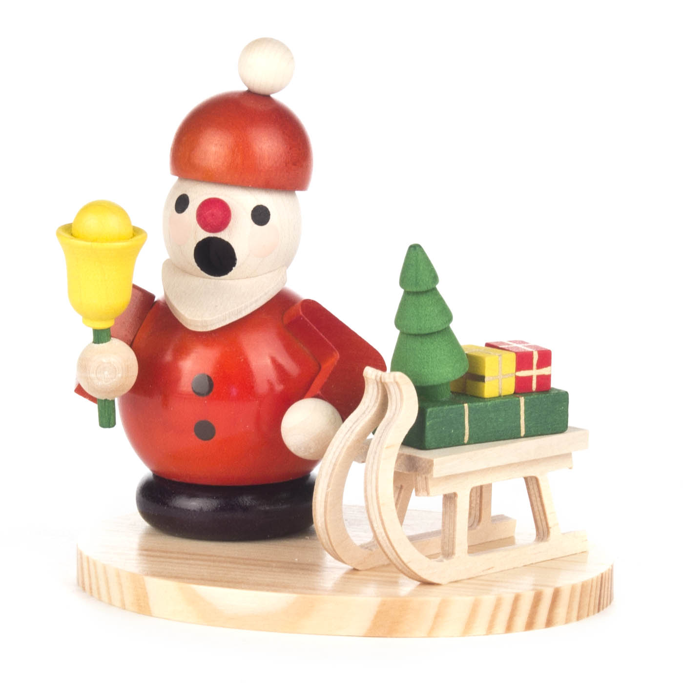 Mini-Räuchermann Weihnachtsmann mit auf | Seiffener Originale Schlitten Dregeno Sockel 