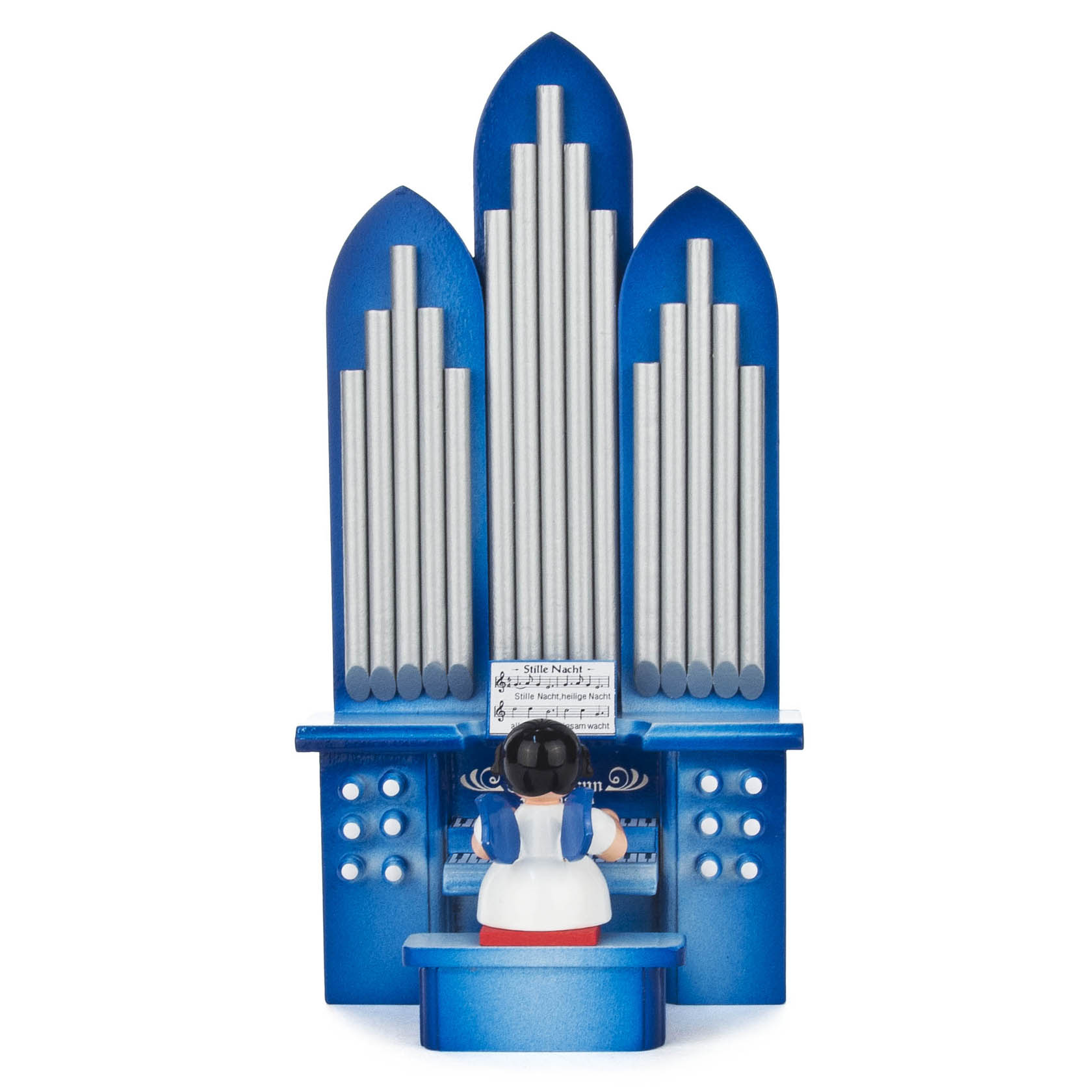 Engel an der Orgel sitzend, blaue Flügel im Dregeno Online Shop günstig kaufen