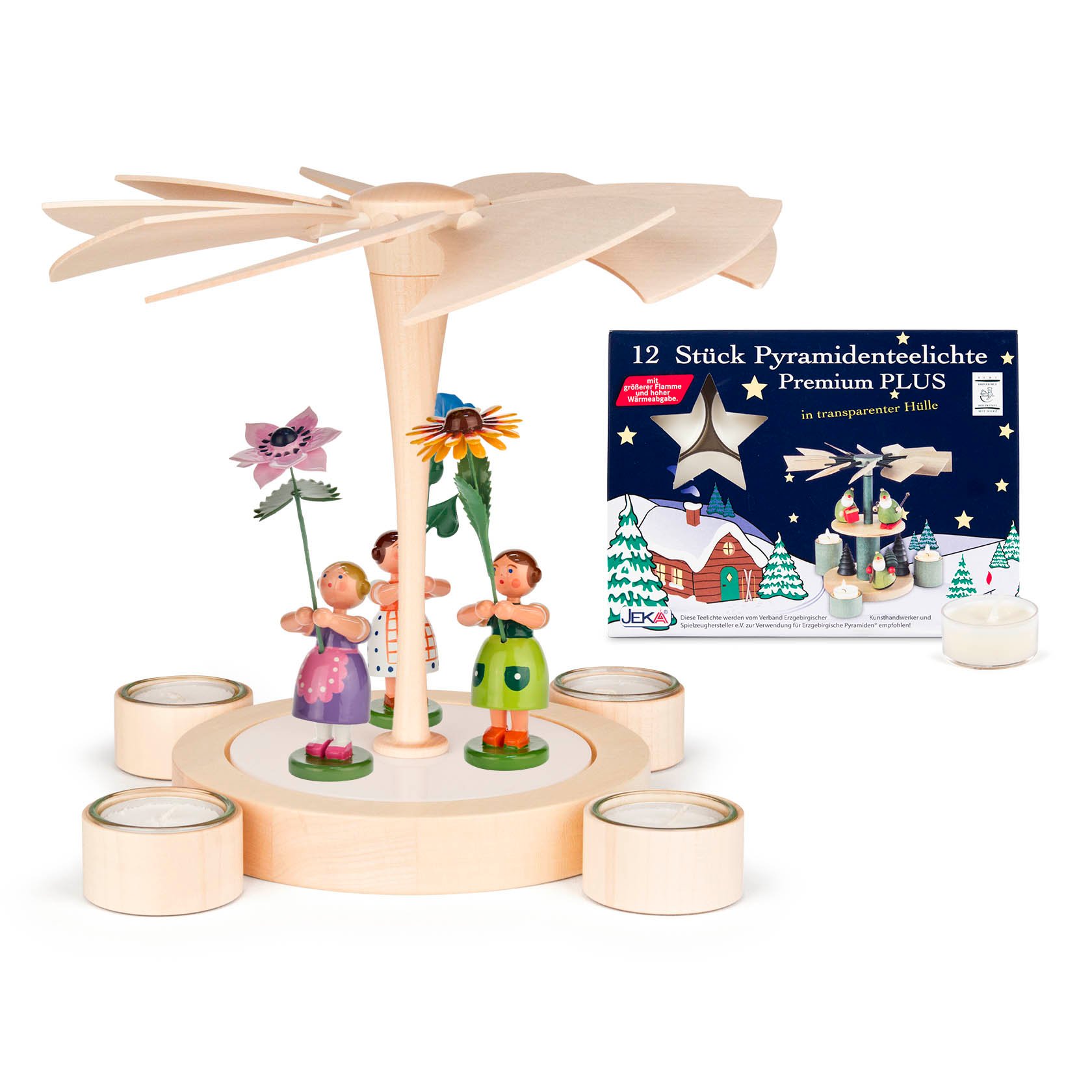 Pyramide "NOBILIS" mit 3 Blumenkindern und Teelichten im Dregeno Online Shop günstig kaufen