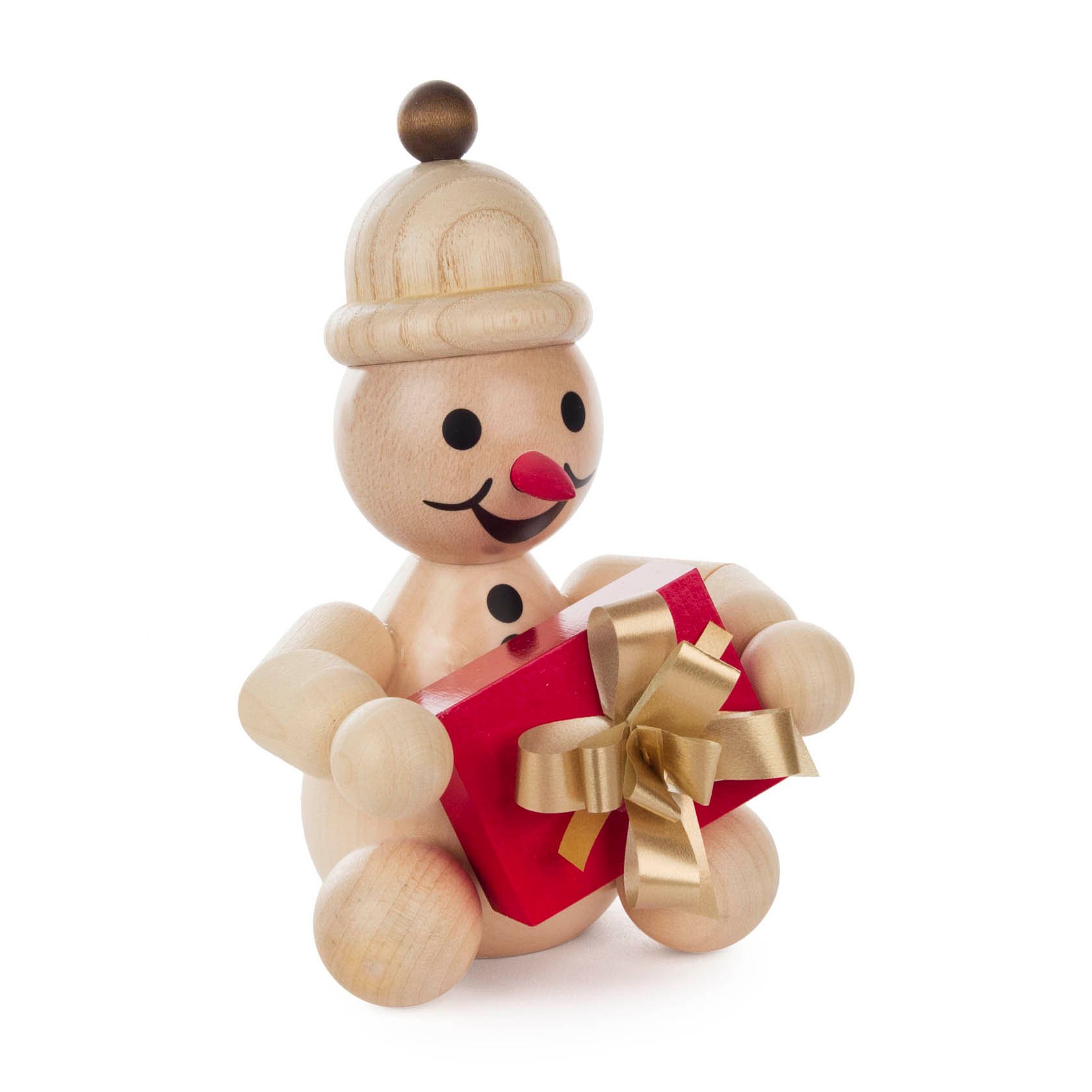 Schneemann Junior mit Geschenk sitzend im Dregeno Online Shop günstig kaufen