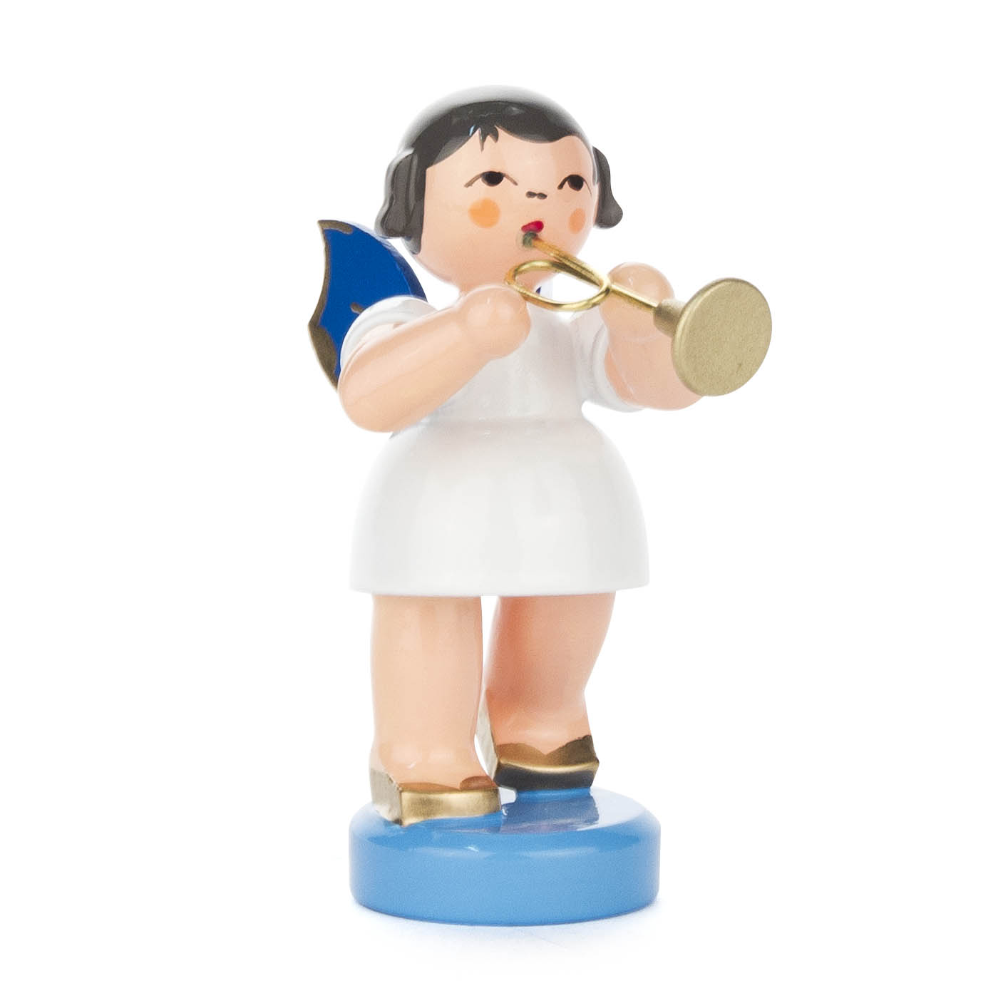 Engel mit Trompete stehend, blaue Flügel im Dregeno Online Shop günstig kaufen